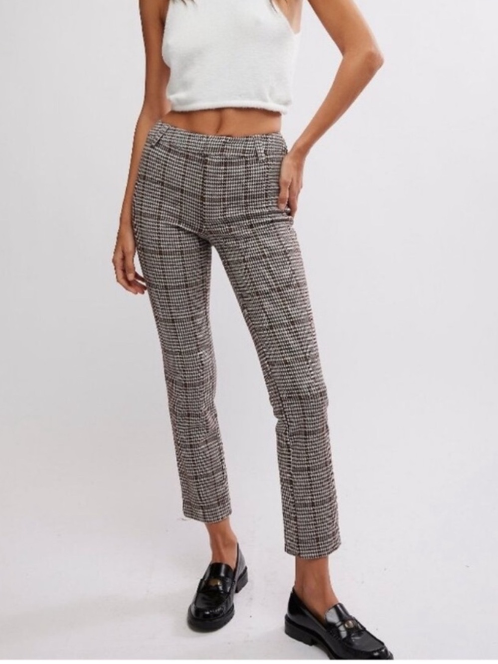Free People Molly Slim Plaid Pants White/Brown
Houndstooth Plaid | NWT